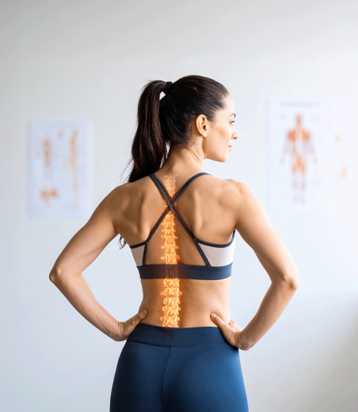 Firefly_A realistic wellness studio or physiotherapy room. A single woman standing barefoot w 652157